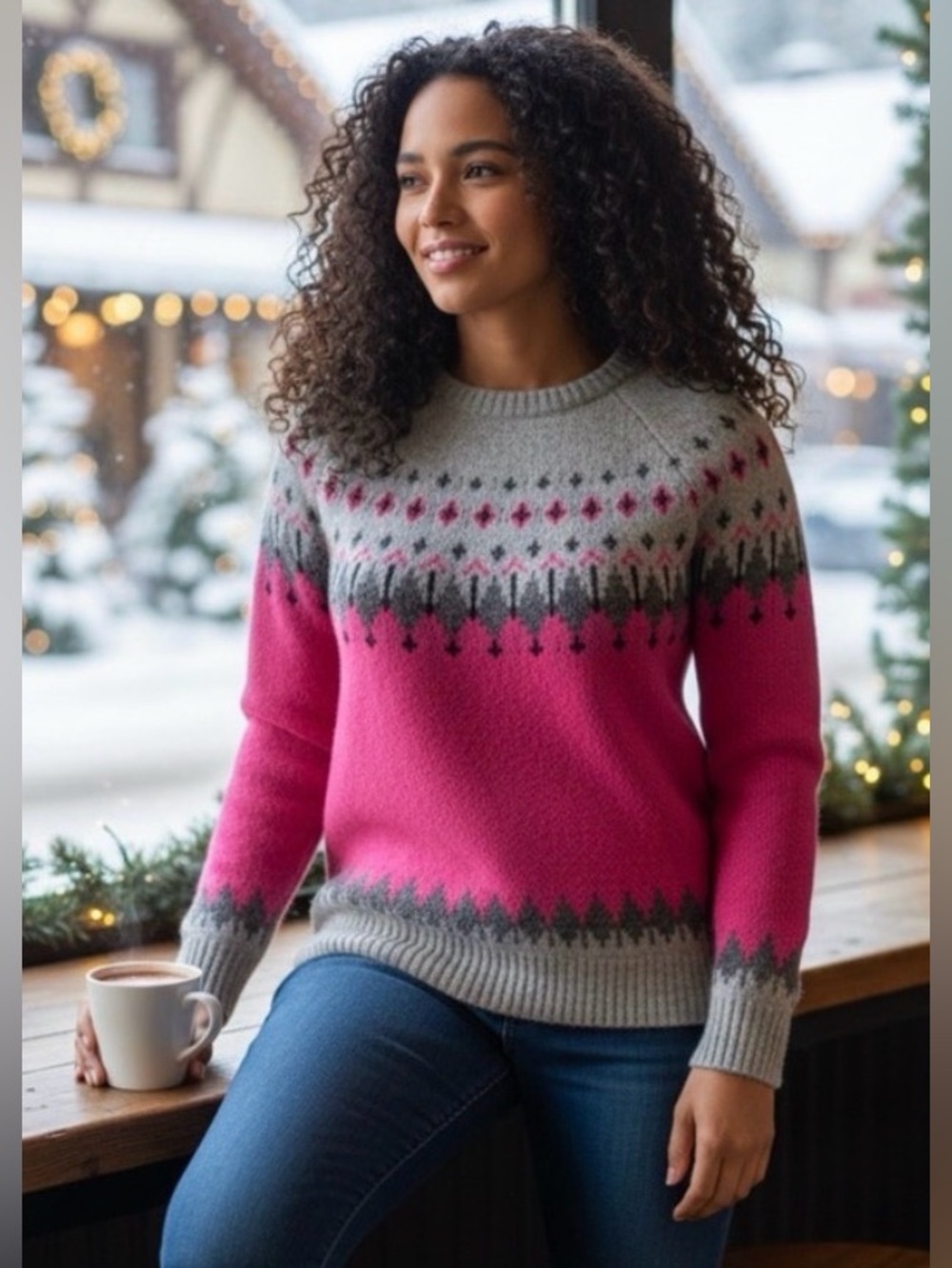 🩷 Pink and Gray Patterned Sweater - size Medium